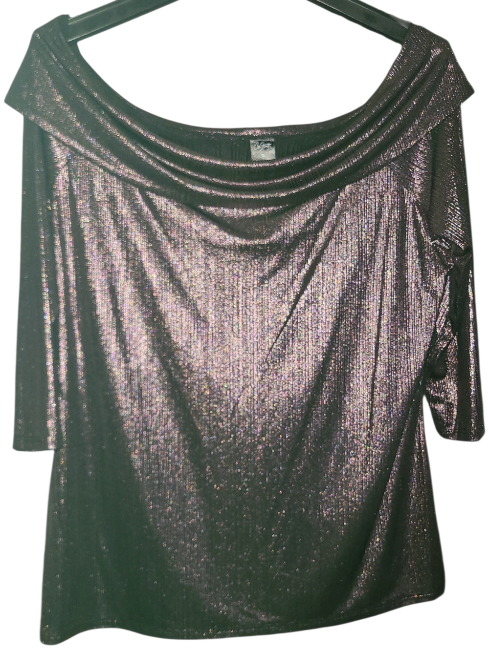 City Streets Metallic Plum Off-Shoulder Drape Top